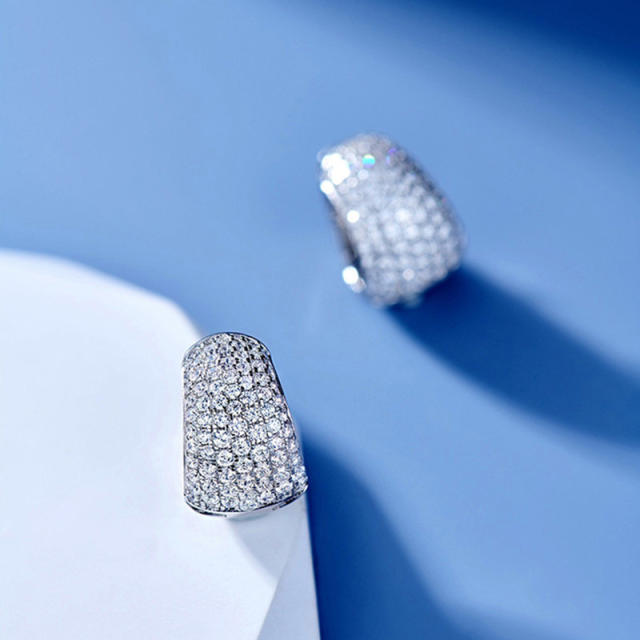 Luxury pave setting cubic zircon copper huggie earrings for men