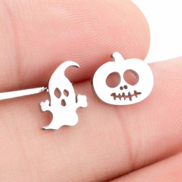 Halloween pumpkin ghost stainless steel studs earrings