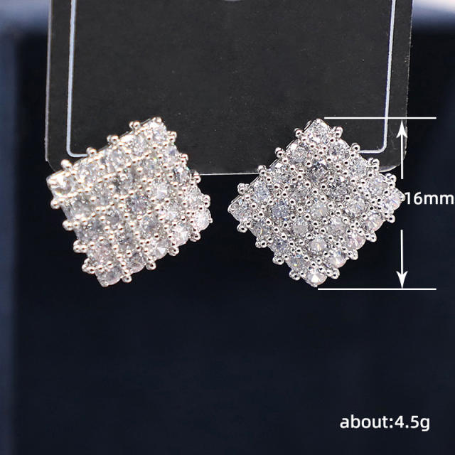 Delicate pave setting cubic zircon diamond square studs earrings