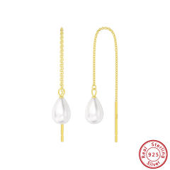 925 Sterling silver elegant water pearl drop threader earrings