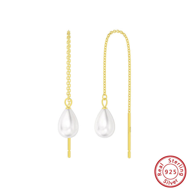 925 Sterling silver elegant water pearl drop threader earrings