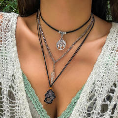 Vintage boho evil eye charm wax rope layer necklace for women