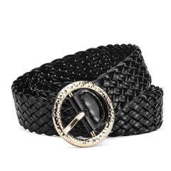 Candy color PU leather braid round buckle belt for women dress belt