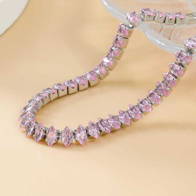 Silver color pink cubic zircon copper tennis bracelet