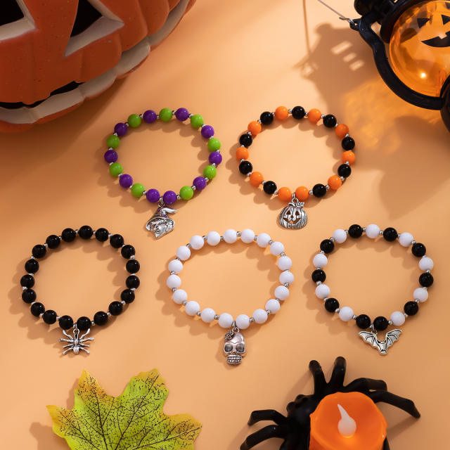 5PCS set halloween series ghost skull charm bead bracelet set