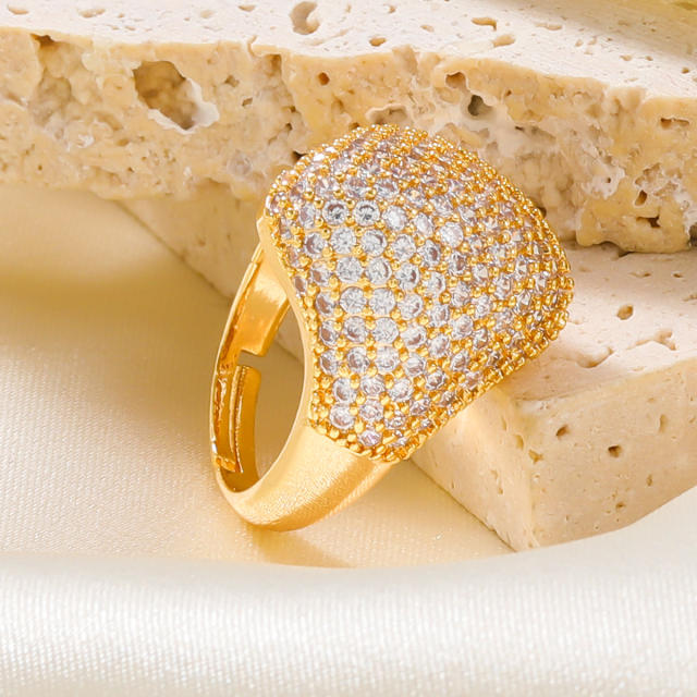 Luxury pave setting cubic zircon diamond copper rings