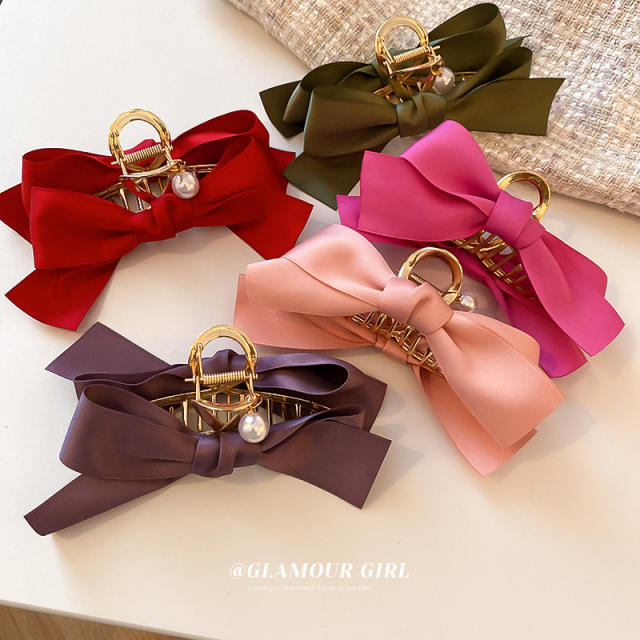 Korean fashion plain color bow large hair claw clips for women