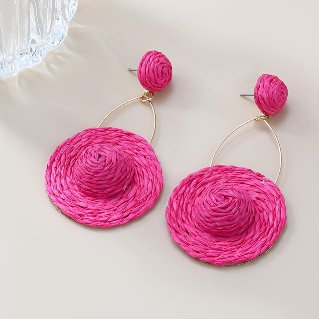 Cute summer straw hat design holiday dangle earrings for women