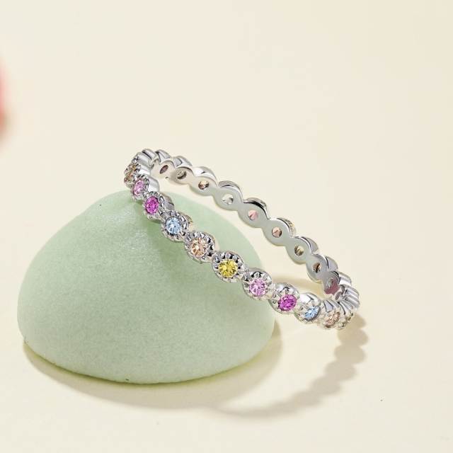 925 sterling silver sweet color cubic zircon eternity  rings for women