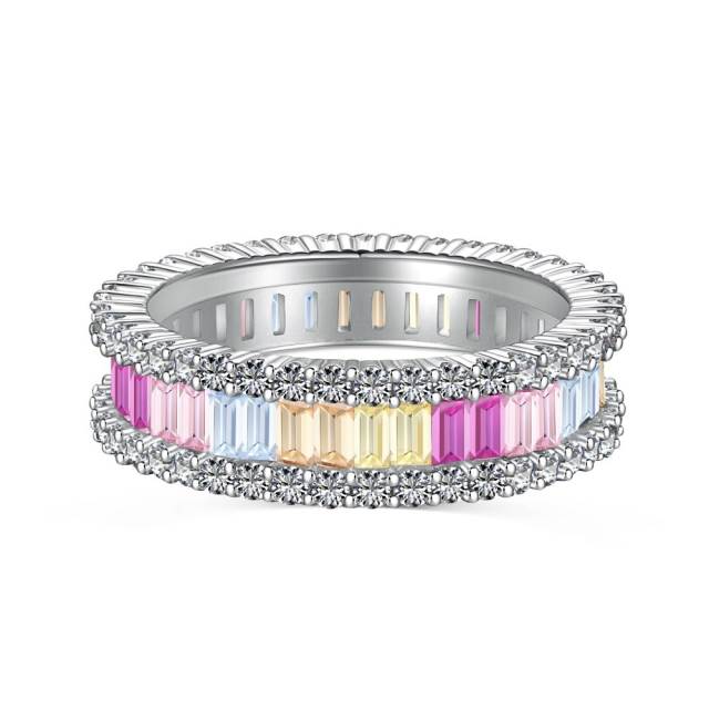 925 sterling silver full color diamond eternity  rings for women