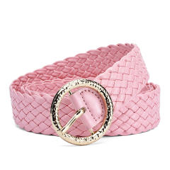 Candy color PU leather braid round buckle belt for women dress belt