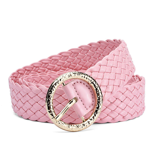 Candy color PU leather braid round buckle belt for women dress belt