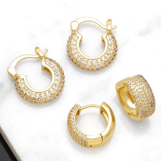 Luxury gold color full diamond copper huggie earrings