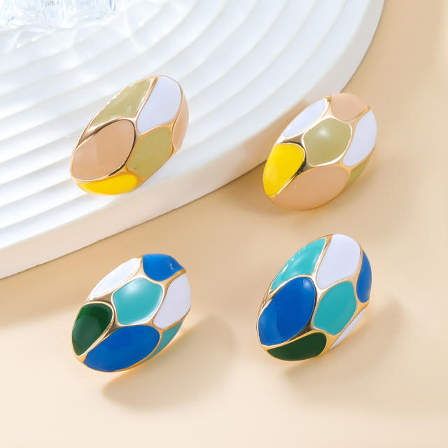 Sweet contrast color enamel oval shape metal studs earrings