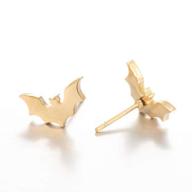 Halloween bat skull web 4 color stainless steel tiny studs earrings