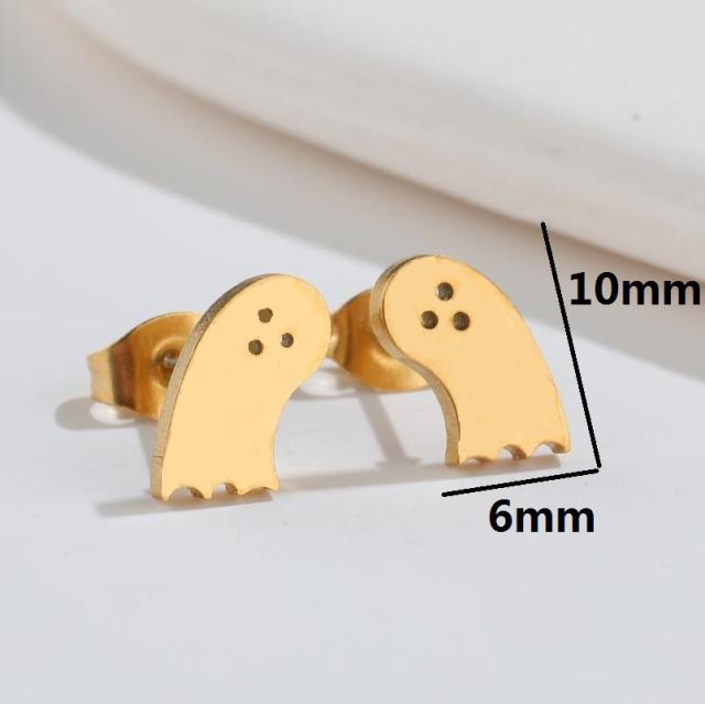 Halloween bat skull web 4 color stainless steel tiny studs earrings