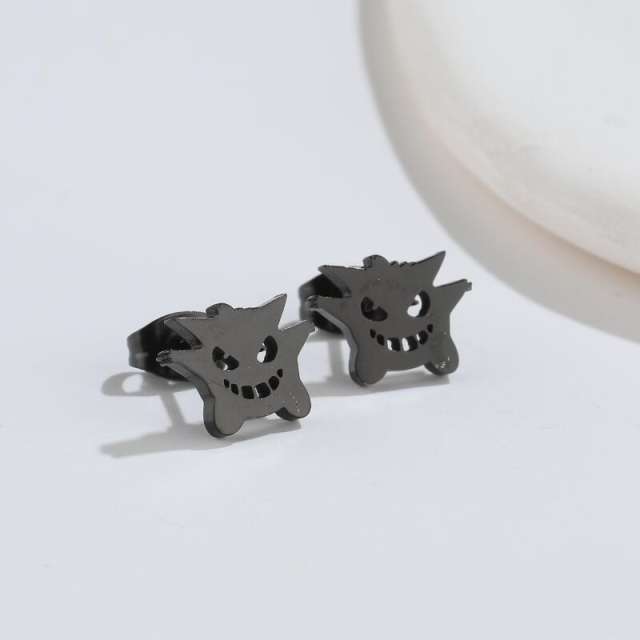 Halloween bat skull web 4 color stainless steel tiny studs earrings