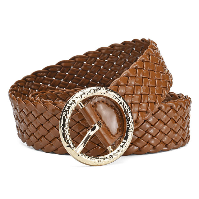 Candy color PU leather braid round buckle belt for women dress belt