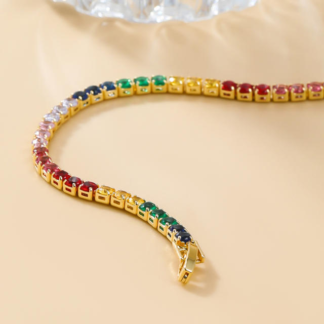 Luxury rainbow cubic zircon copper tennis chain bracelet