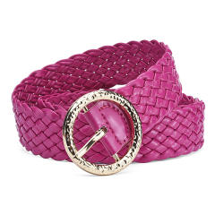 Candy color PU leather braid round buckle belt for women dress belt