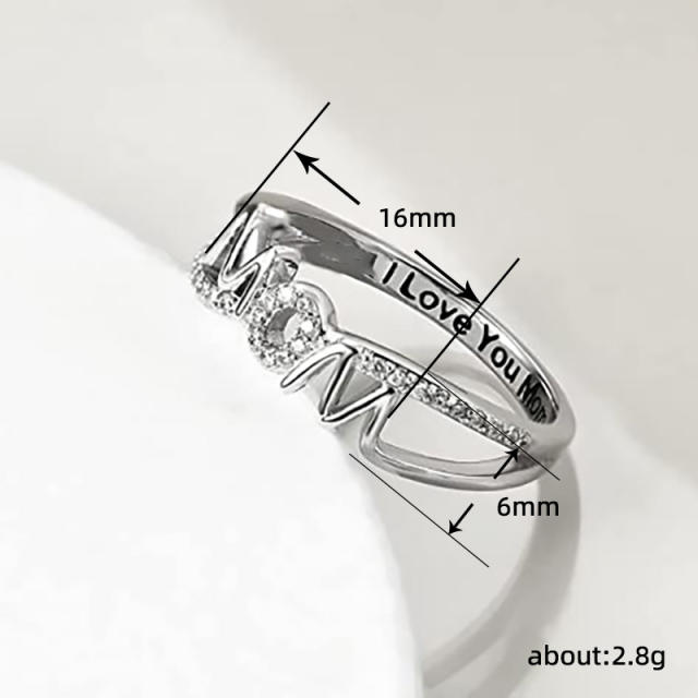 Delicate diamond MOM letter copper mother's day gift rings