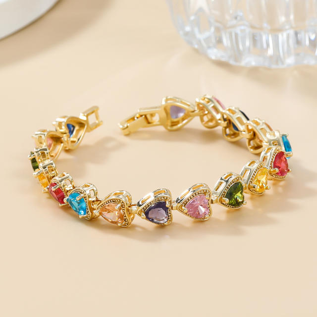 Hiphop colorful cubic zircon copper tennis bracelet