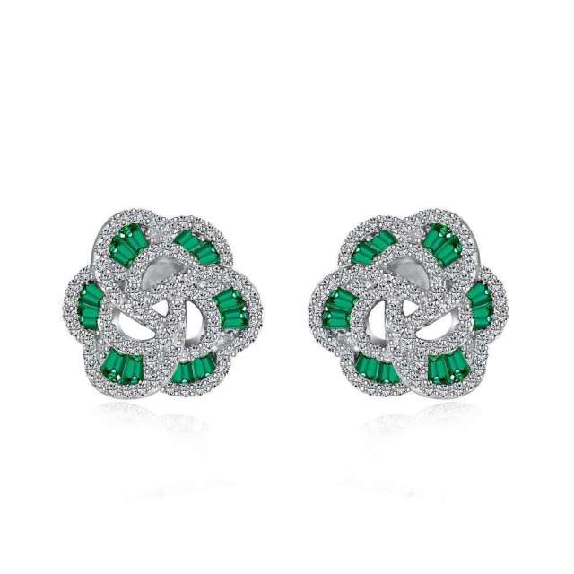 925 sterling silver color cubic zircon clover flower studs earrings