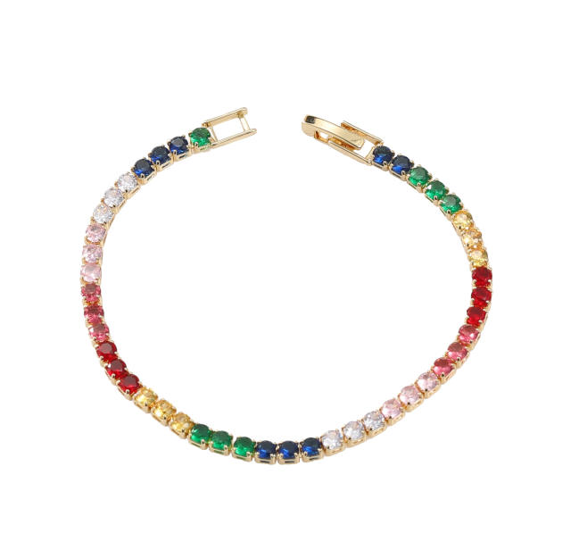 Luxury rainbow cubic zircon copper tennis chain bracelet