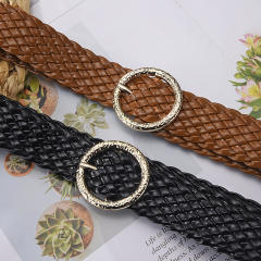 Candy color PU leather braid round buckle belt for women dress belt
