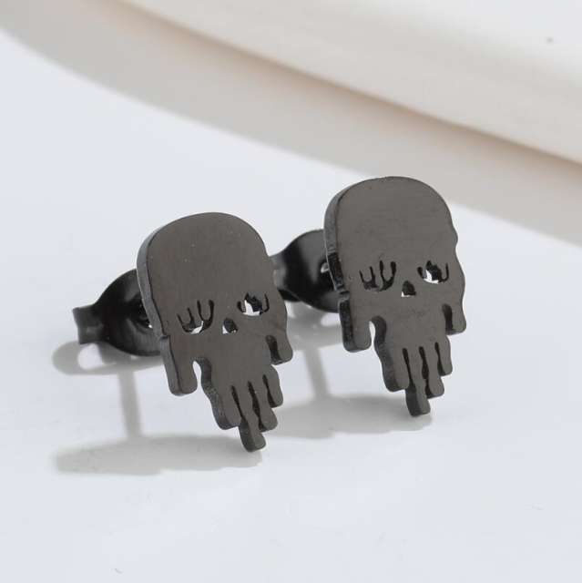 Halloween bat skull web 4 color stainless steel tiny studs earrings