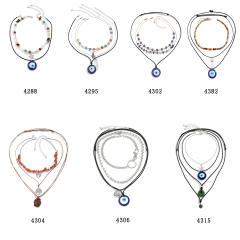 Vintage boho blue eye evil eye charm wax rope layer necklace for women