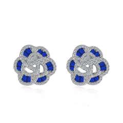925 sterling silver color cubic zircon clover flower studs earrings