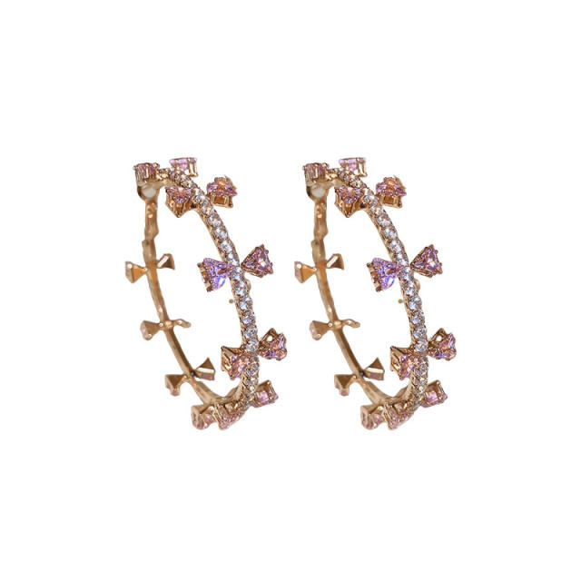 Luxury sweet diamond bow large size hoop earrings for women