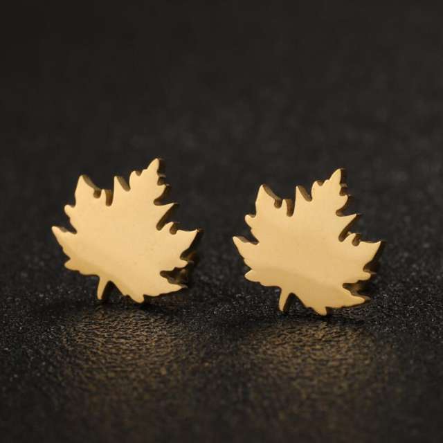 Fall easy match Maple leaf stainless steel studs earrings