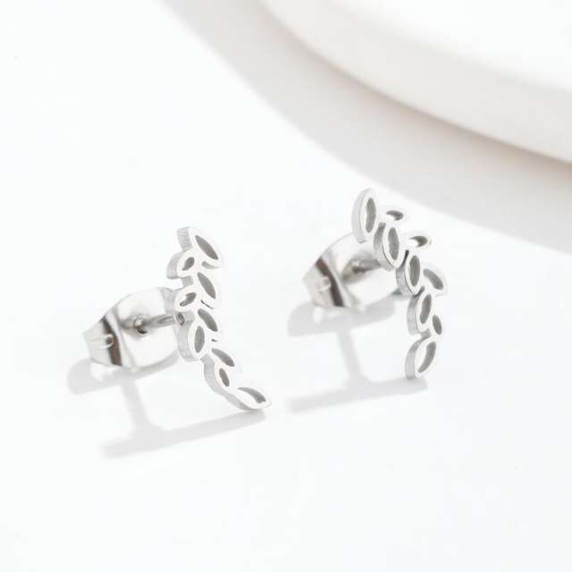 Simple hollow out leaf stainless steel studs earrings