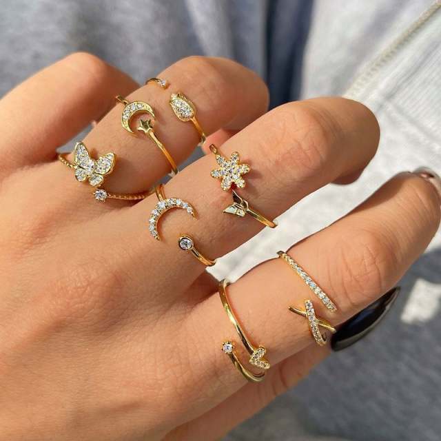925 sterling silver cubic zircon diamond adjustable finger rings