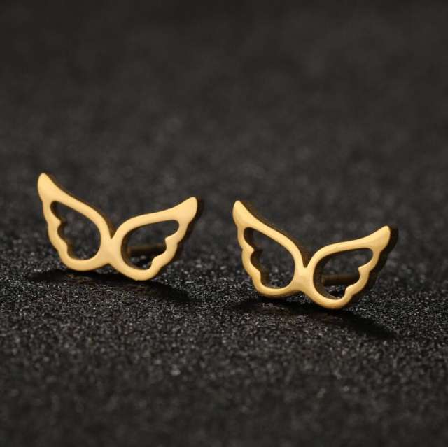 Cute hollow out angel wing stainless steel studs earrings