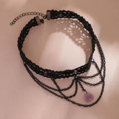 Y2K sexy black lace chain tassel choker necklace for women