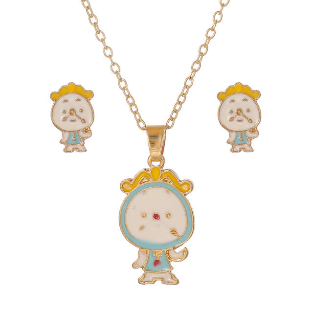 Cartoon animal Anime enamel necklace earrings set gift necklace set