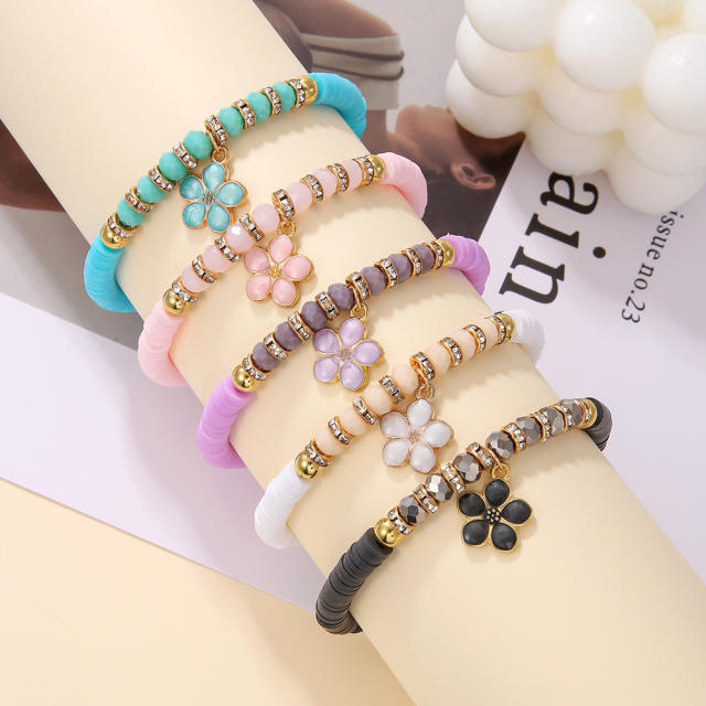 Boho colorful butterfly flower charm clay bead bracelet set