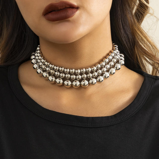 Chunky punk trend gold silver ball bead layer choker necklace bracelet