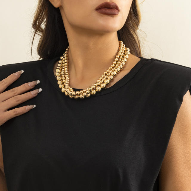 Chunky punk trend gold silver ball bead layer choker necklace bracelet