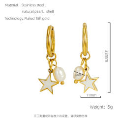 18KG pearl bead triangle square heart charm stainless steel huggie earrings