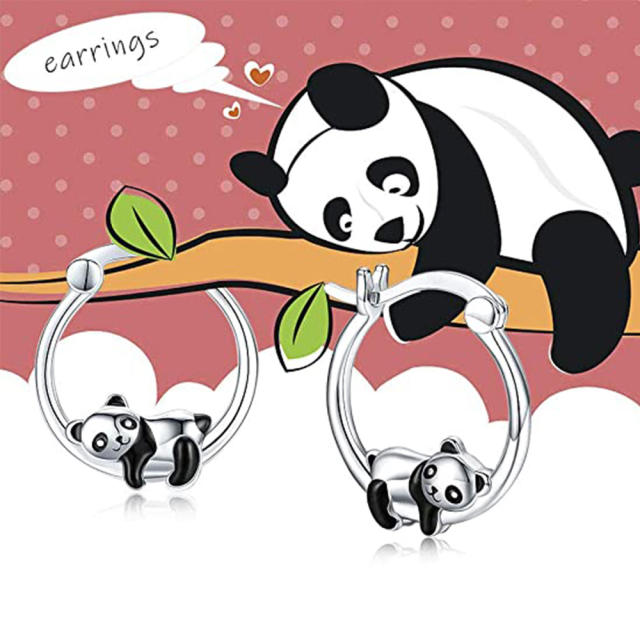 Cute panda copper hoop earrings