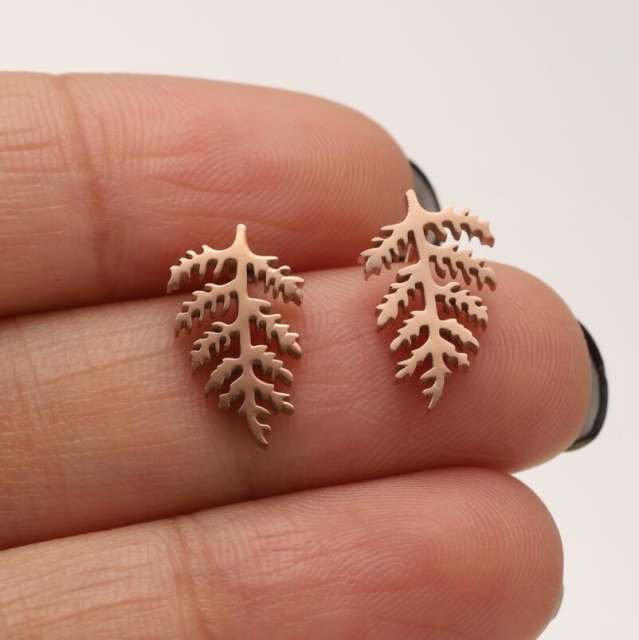 Cute leaf shape stainless steel studs earrings