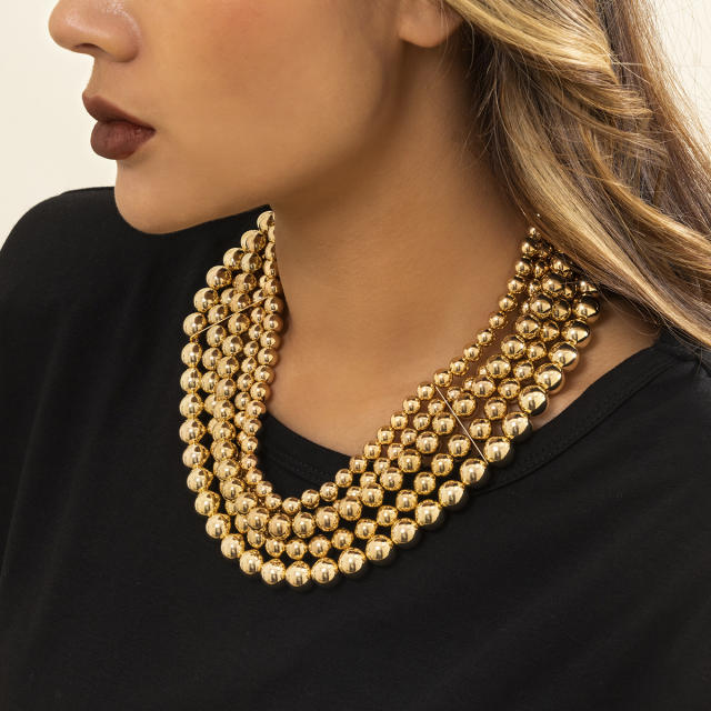 Chunky punk trend gold silver ball bead layer choker necklace bracelet