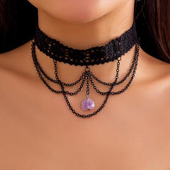 Y2K sexy black lace chain tassel choker necklace for women