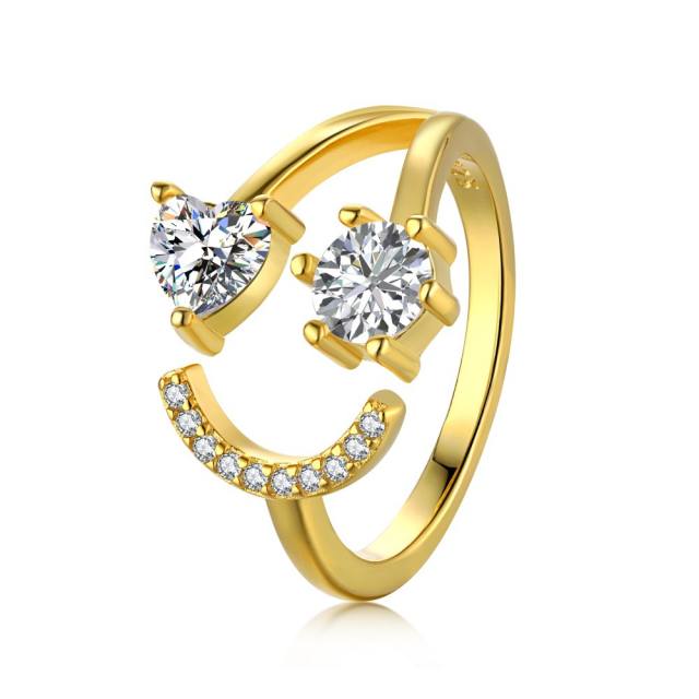925 sterling silver full diamond heart adjustable finger rings for women