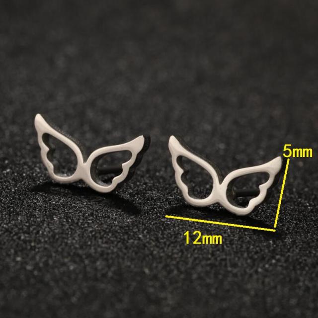 Cute hollow out angel wing stainless steel studs earrings