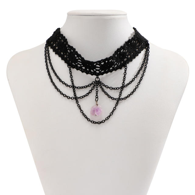 Y2K sexy black lace chain tassel choker necklace for women